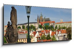 Obraz s hodinami   Prague, Charles bridge, Vltava river, St. Vitus cathedral, 120 x 50 cm