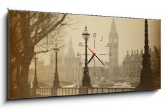 Obraz s hodinami 1D panorama - 120 x 50 cm F_AB50280997 - Vintage Retro Picture of Big Ben / Houses of Parliament (London)