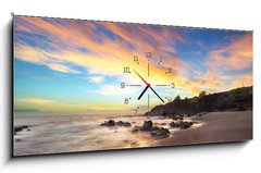 Obraz s hodinami 1D panorama - 120 x 50 cm F_AB50366306 - Plage au crépuscule Piton St-Leu, La Réunion. - Plage au crépuscule Piton St