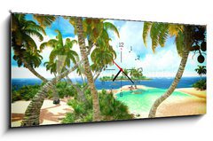Obraz s hodinami 1D panorama - 120 x 50 cm F_AB50721906 - Tropical paradise beach - Tropická rajová pláž