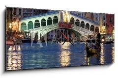 Obraz s hodinami 1D panorama - 120 x 50 cm F_AB5074180 - Le pont du rialto et gondole de nuit 