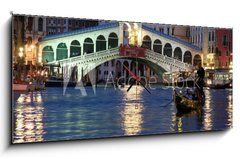 Obraz s hodinami 1D panorama - 120 x 50 cm F_AB5074180 - Le pont du rialto et gondole de nuit