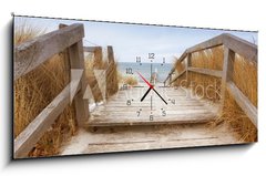 Obraz s hodinami 1D panorama - 120 x 50 cm F_AB50858168 - Treppe zum Ostseestrand Heiligenhafen im Winter