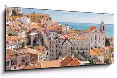 Obraz s hodinami 1D panorama - 120 x 50 cm F_AB50939880 - Panoramic of Alfama rooftops, Lisboa, Portugal