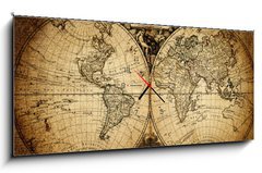 Obraz s hodinami 1D panorama - 120 x 50 cm F_AB51078712 - map of world 1752 - mapa světa 1752