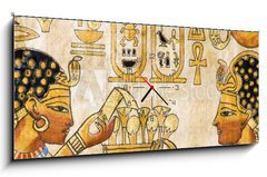 Obraz s hodinami   Fragment of Egyptian papyrus, 120 x 50 cm