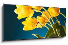 Obraz s hodinami 1D - 120 x 50 cm F_AB51753452 - back of a gorgeous bouquet of yellow tulips - zadní nádherné kytice žlutých tulipánů