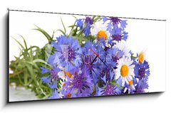 Obraz s hodinami 1D - 120 x 50 cm F_AB52878804 - Beautiful bouquet of cornflowers and chamomiles ,isolated