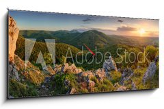 Obraz s hodinami   Green nature panorama with sun, 120 x 50 cm