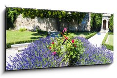 Obraz s hodinami 1D - 120 x 50 cm F_AB53384066 - garden in Les Baux de-Provence, Provence, France - zahrada v Les Baux de