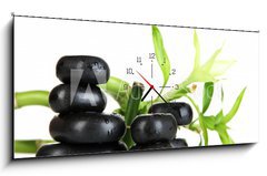 Obraz s hodinami 1D panorama - 120 x 50 cm F_AB53703166 - Spa stones and bamboo isolated on white - Lázeňské kameny a bambus izolovaných na bílém