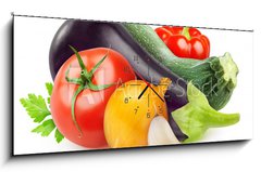 Obraz s hodinami 1D panorama - 120 x 50 cm F_AB54339773 - Fresh vegetables isolated on white - Čerstvá zelenina izolovaných na bílém