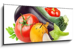 Obraz s hodinami 1D panorama - 120 x 50 cm F_AB54339773 - Fresh vegetables isolated on white - erstv zelenina izolovanch na blm