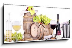 Obraz s hodinami 1D panorama - 120 x 50 cm F_AB54361772 - champagne, red and white wine - šampaňské, červené a bílé víno