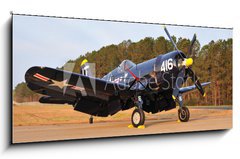 Obraz s hodinami 1D panorama - 120 x 50 cm F_AB54396044 - vintage navy aircraft - vinobran nmon letadlo