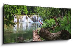 Obraz s hodinami 1D panorama - 120 x 50 cm F_AB54411521 - Waterfall in tropical forest,Saraburi province