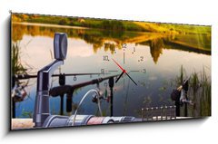 Obraz s hodinami 1D panorama - 120 x 50 cm F_AB55239713 - fishing on the lake