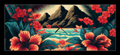 Obraz s hodinami 1D panorama - 120 x 50 cm F_AB557498662 - Hawaiian style pattern with hibiscus flowers and lush vegetation ideal for exotic backgrounds