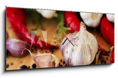 Obraz s hodinami 1D - 120 x 50 cm F_AB55800520 - Garlic and spices - Česnek a koření