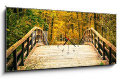 Obraz s hodinami   Bridge in autumn park, 120 x 50 cm