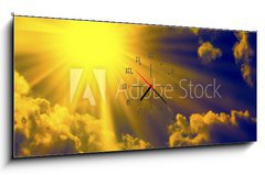 Obraz s hodinami 1D panorama - 120 x 50 cm F_AB5774703 - Golden rays - Zlaté paprsky