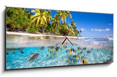 Obraz s hodinami   Tropical island, 120 x 50 cm