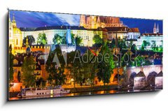 Obraz s hodinami 1D panorama - 120 x 50 cm F_AB58144488 - Night scenery of Prague, Czech Republic