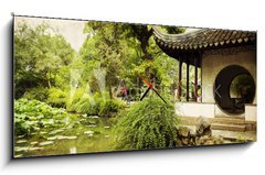 Obraz s hodinami 1D panorama - 120 x 50 cm F_AB58296119 - Chinese traditional garden - Suzhou - China - Čínská tradiční zahrada