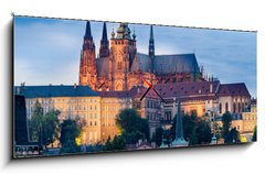Obraz s hodinami   Prag am Abend, 120 x 50 cm