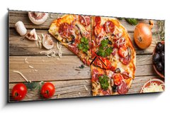 Obraz s hodinami   Sausage pizza, 120 x 50 cm