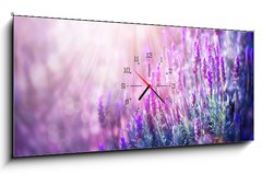 Obraz s hodinami 1D panorama - 120 x 50 cm F_AB58716262 - Lavender Flowers Field. Growing and Blooming Lavender