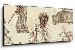 Obraz s hodinami   Traveling: GREECE, part 3  Collection of an hand drawings., 120 x 50 cm