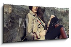 Obraz s hodinami 1D panorama - 120 x 50 cm F_AB58750252 - Fashion woman outdoor - Módní žena venkovní