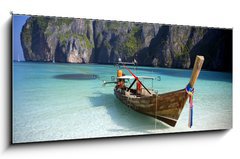 Obraz s hodinami 1D panorama - 120 x 50 cm F_AB5876795 -  Maya Bay, Koh Phi Phi Ley, Thailand. - Maya Bay, Koh Phi Phi Ley, Thajsko.