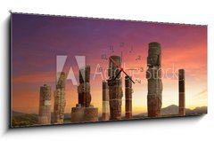Obraz s hodinami 1D - 120 x 50 cm F_AB59083059 - Toltec Sculptures in Tula, Mexico