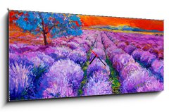 Obraz s hodinami 1D panorama - 120 x 50 cm F_AB59143146 - Lavender fields - Levandulov pole