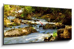 Obraz s hodinami 1D panorama - 120 x 50 cm F_AB5922366 - Water rushing among rocks in river rapids in Ontario Canada - Voda spěchá mezi skalami v řekách v Ontariu v Kanadě