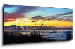 Obraz s hodinami 1D - 120 x 50 cm F_AB59277304 - Vancouver Panoramic Cityscapes at sunrise - Vancouver panoramatick mstsk scenrie pi vchodu slunce