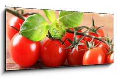 Obraz s hodinami 1D panorama - 120 x 50 cm F_AB59524463 - Bunch of red tomatoes - Banda červených rajčat