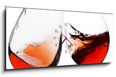 Obraz s hodinami 1D panorama - 120 x 50 cm F_AB5976229 - pair of moving wine glasses over a white background, cheers - pár pohybujících se sklenic na bílém pozadí, na zdraví