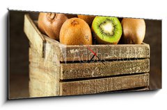 Obraz s hodinami   fresh kiwi, 120 x 50 cm