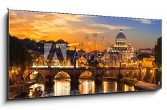 Obraz s hodinami 1D panorama - 120 x 50 cm F_AB60069583 - Sunset view of Basilica St Peter and river Tiber in Rome. Italy
