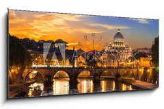 Obraz s hodinami 1D panorama - 120 x 50 cm F_AB60069583 - Sunset view of Basilica St Peter and river Tiber in Rome. Italy - Západ slunce na baziliku sv. Petra a řeky Tiber v Římě. Itálie
