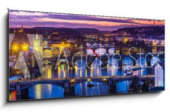 Obraz s hodinami 1D - 120 x 50 cm F_AB60176684 - Bridges in Prague over the river at sunset