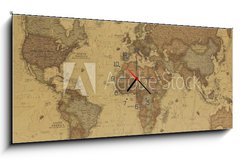 Obraz s hodinami   Ancient world map, 120 x 50 cm