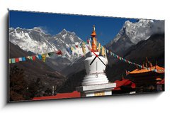 Obraz s hodinami 1D panorama - 120 x 50 cm F_AB6123732 - Stupa with prayer flags