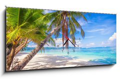 Obraz s hodinami 1D panorama - 120 x 50 cm F_AB61258659 - Coconut Palm tree on the white sandy beach - Kokosová palma na bílé písečné pláži