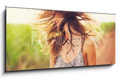 Obraz s hodinami 1D panorama - 120 x 50 cm F_AB61981520 - Gorgeous Romantic Girl Outdoors. Summer Lifestyle