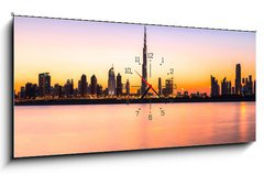 Obraz s hodinami 1D - 120 x 50 cm F_AB62073287 - Dubai skyline at dusk, UAE. - Dubaj panorama za soumraku, Spojené arabské emiráty.