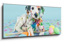 Obraz s hodinami   Easter Dalmatain Puppy, 120 x 50 cm